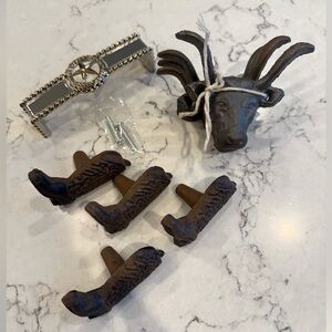 Western Theme Cowboy Boot Longhorn Knobs/Drawer Pulls 9pcs